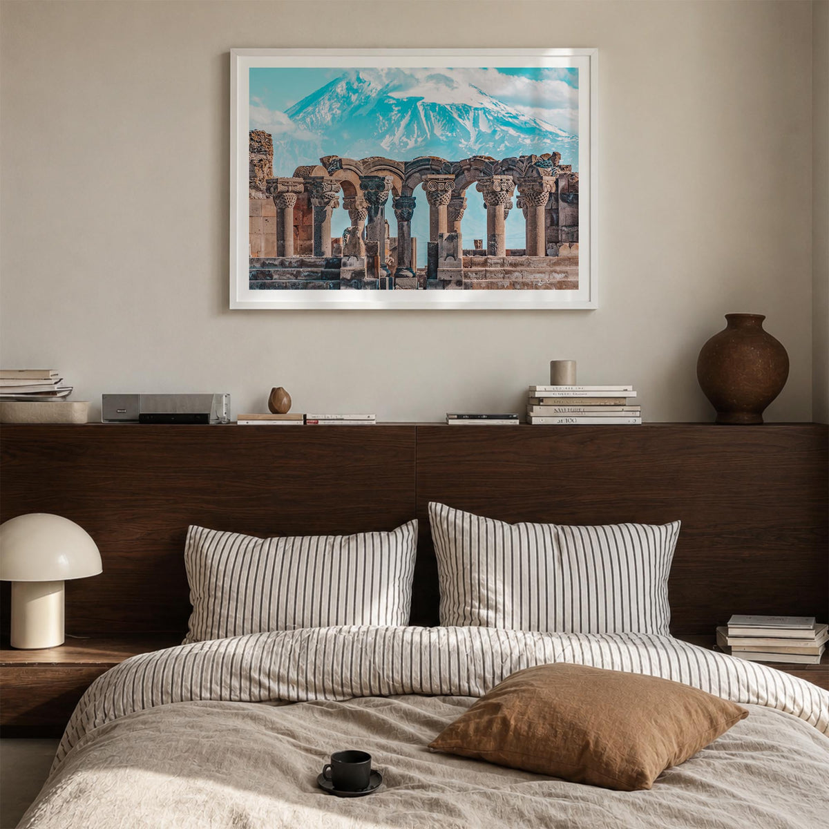 Armenia colorful photo poster of Asia – horizontal wall art in white wood frame with white border, hanging on wall
