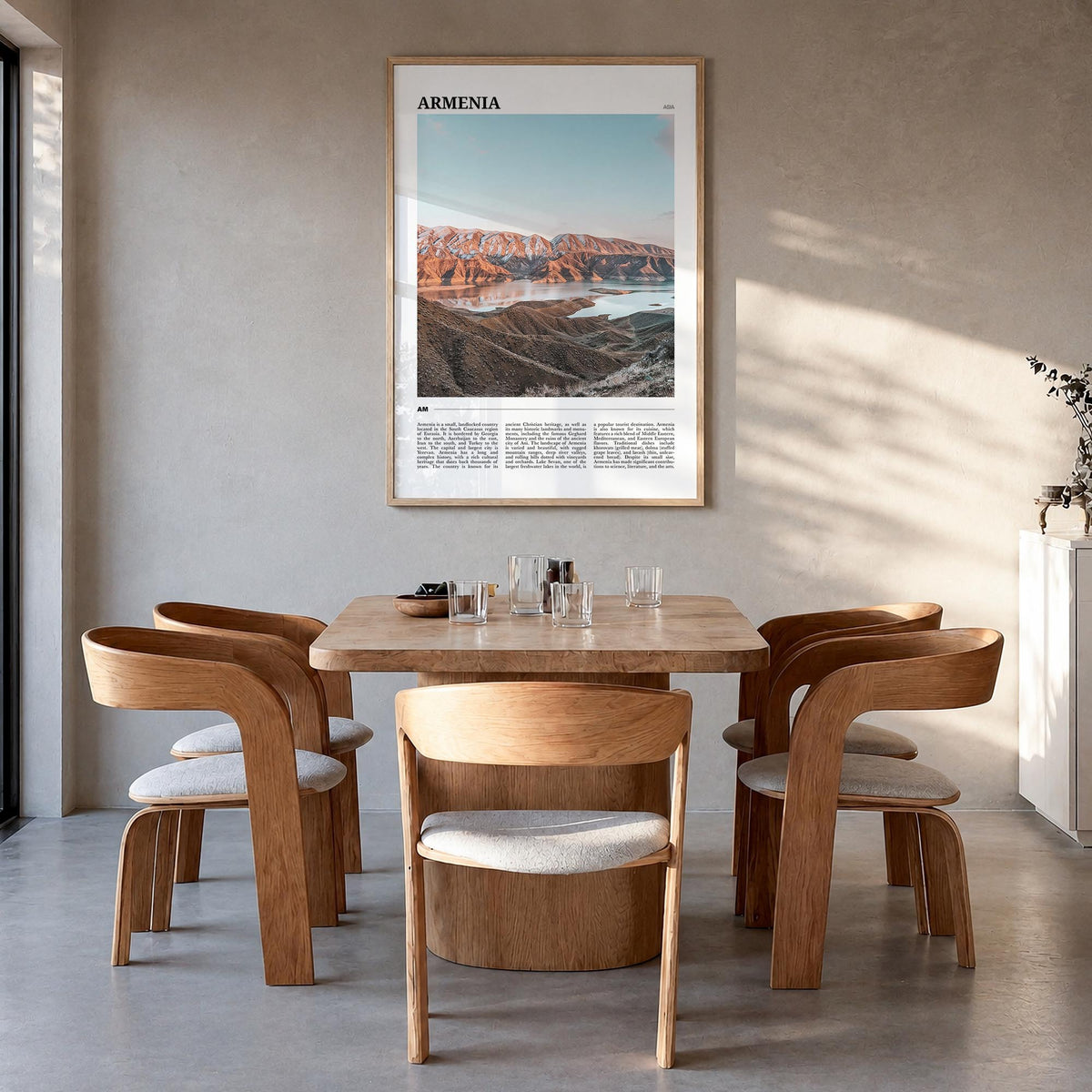 Armenia colorful travel poster of Asia – vertical wall art in natural wood frame, hanging on wall
