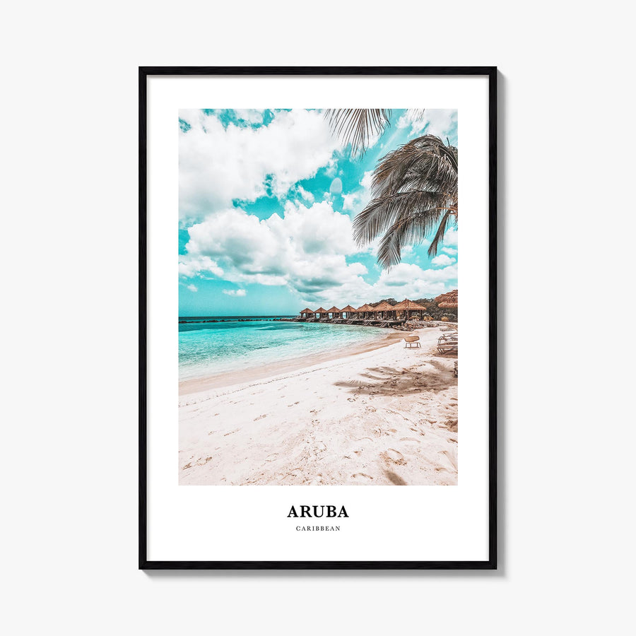 Aruba colorful classic poster of Caribbean – vertical wall art, unframed print shown in interior mockup