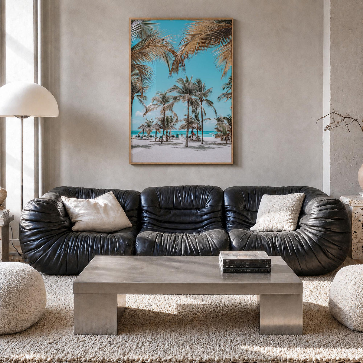 Aruba colorful photo poster of Caribbean – vertical wall art in natural wood frame, hanging on wall