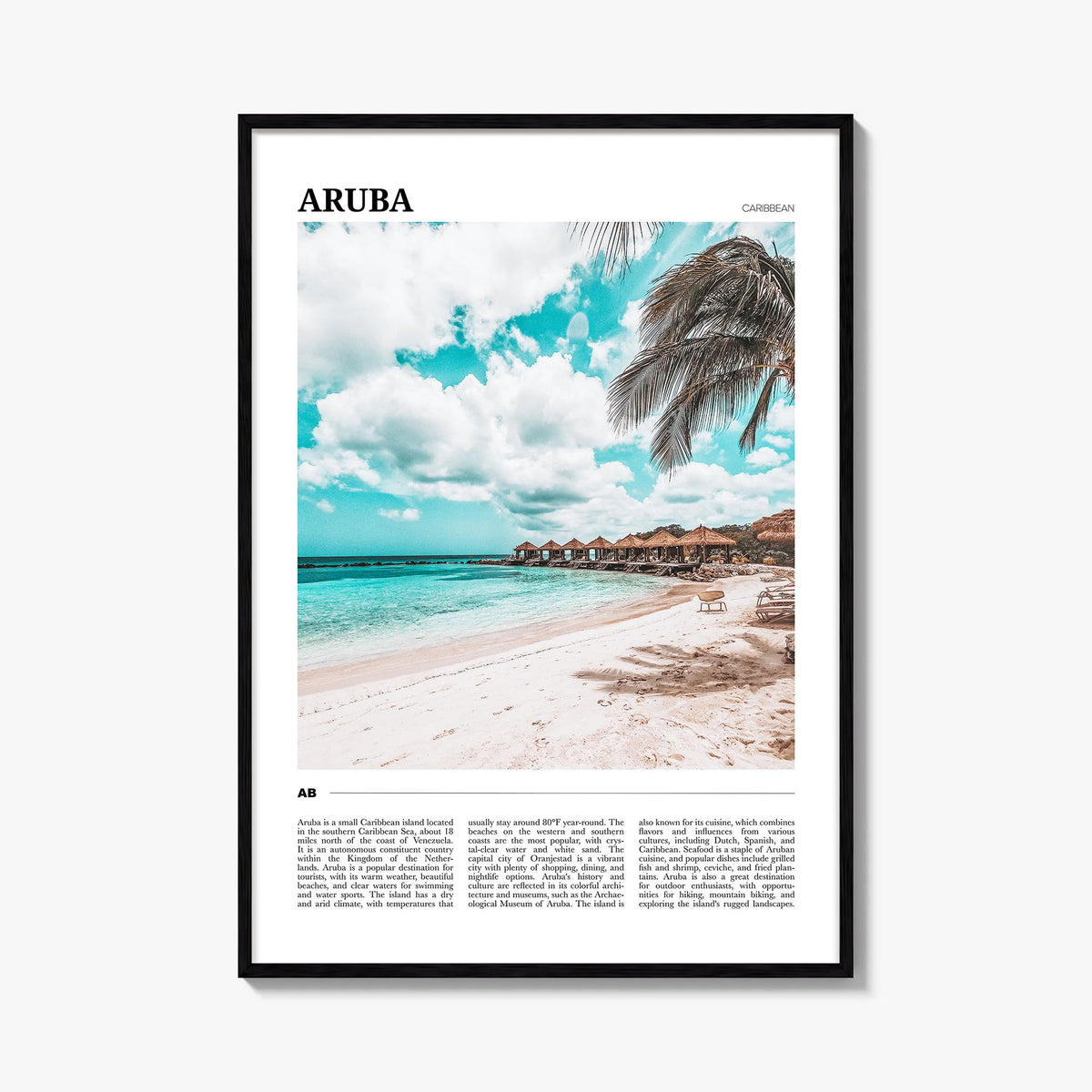 Aruba colorful travel poster of Caribbean – vertical wall art, unframed print shown in interior mockup