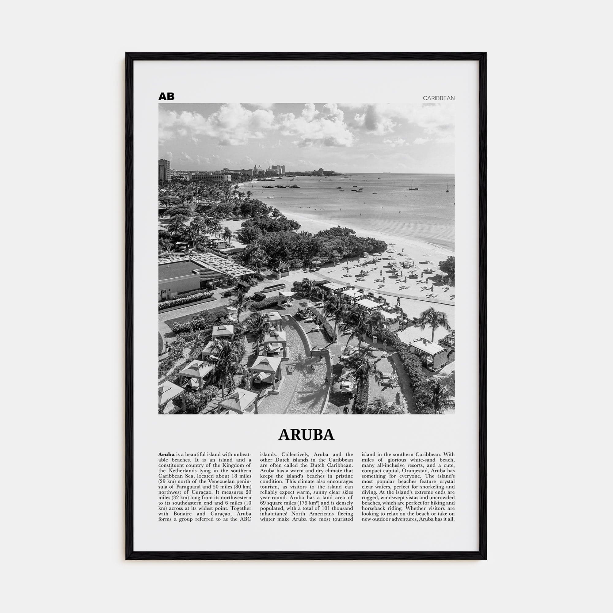 Aruba No 2 Poster Black Wood / 8x12 in Nbourhood Travel B&W Poster