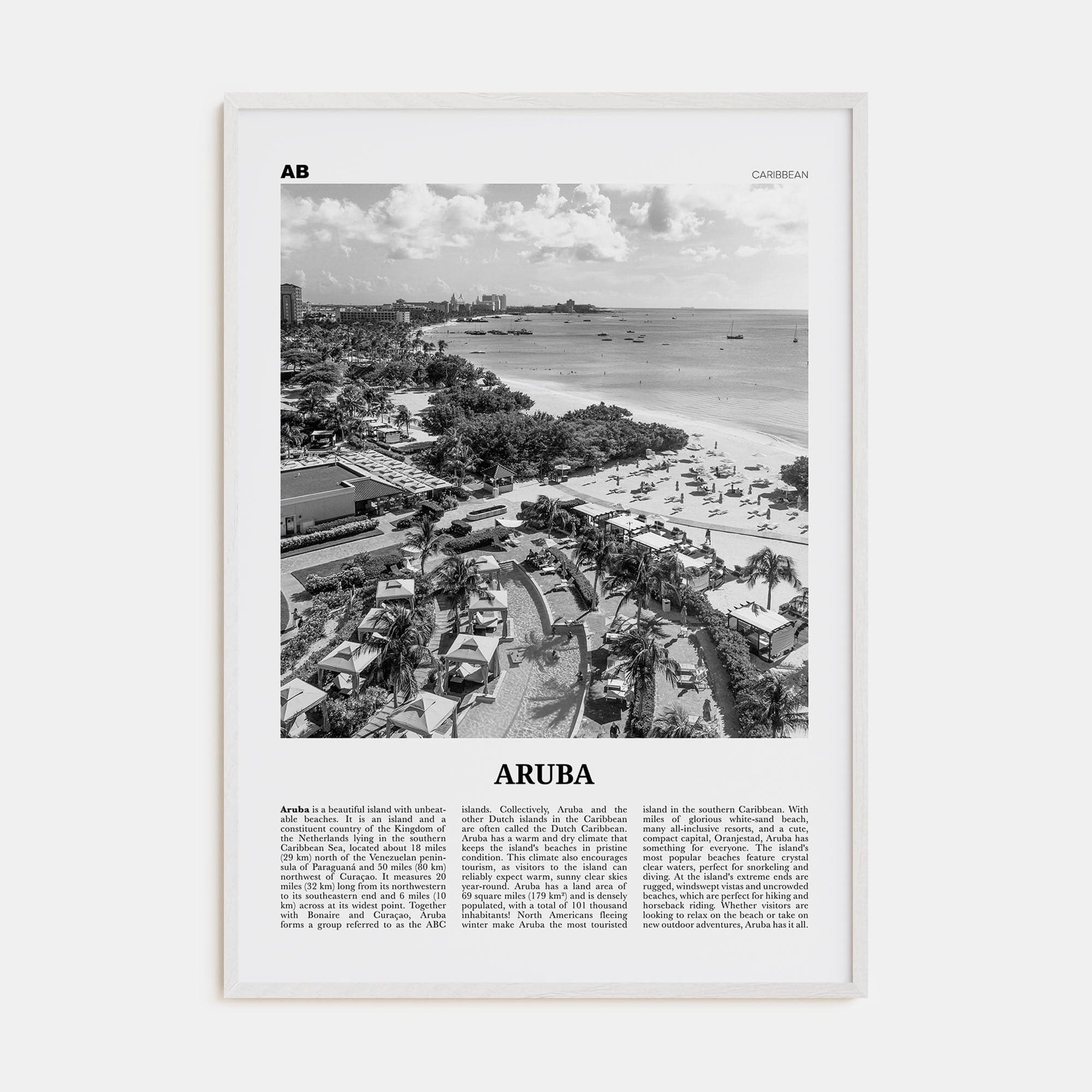 Aruba No 2 Poster White Wood / 8x12 in Nbourhood Travel B&W Poster