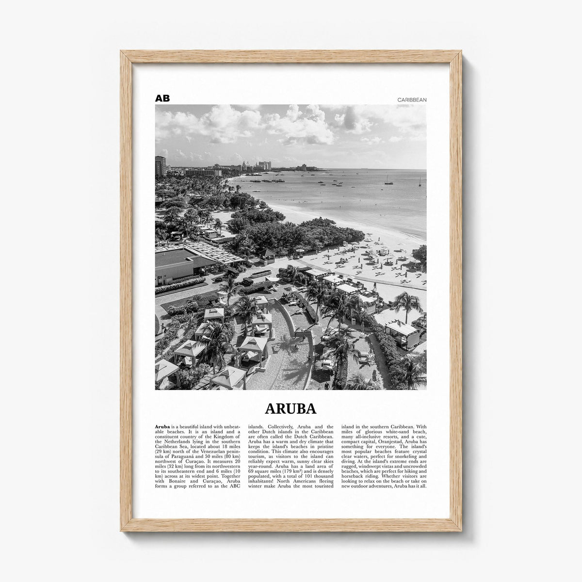 Aruba Newspaper No 2 Poster in a natural wood frame