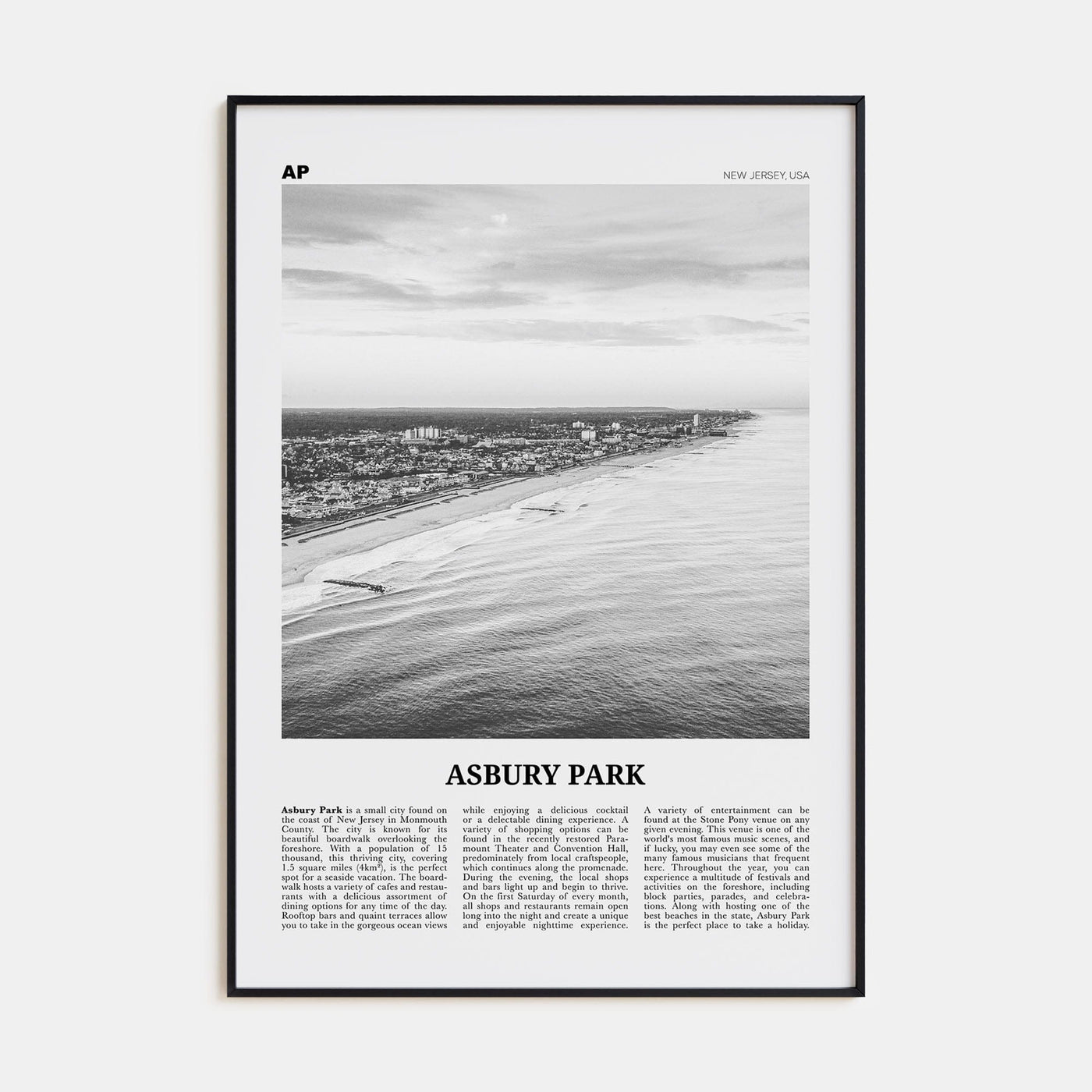 Asbury Park Poster None / 8x12 in Nbourhood Travel B&W Poster