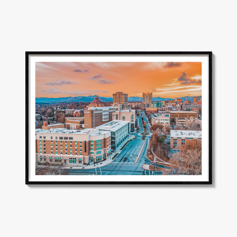 Asheville colorful photo poster of North Carolina, USA – horizontal wall art, unframed print shown in interior mockup