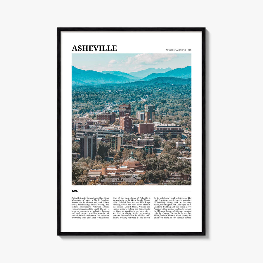 Asheville colorful travel poster of North Carolina, USA – vertical wall art, unframed print shown in interior mockup