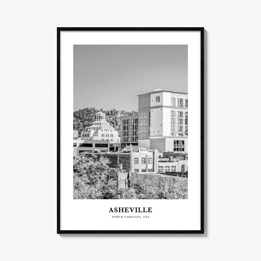 Asheville no. 1 black & white classic poster of North Carolina, USA – vertical wall art, unframed print shown in interior moc