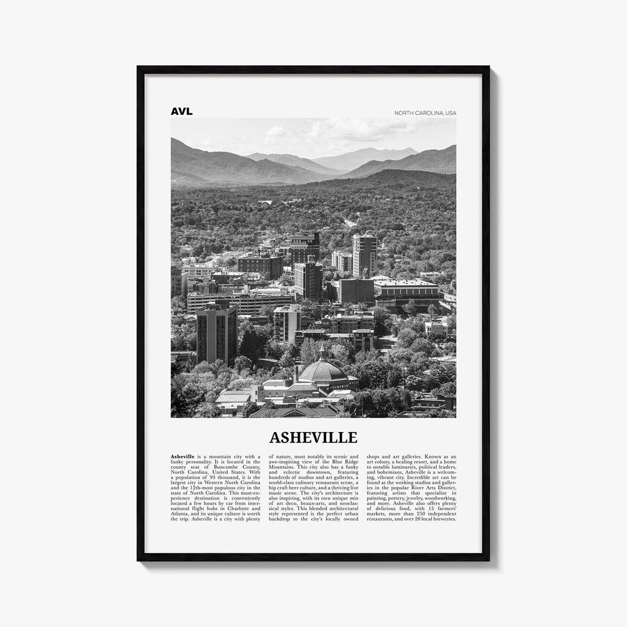 Asheville no. 1 black & white newspaper poster of North Carolina, USA – vertical wall art, unframed print shown in interior m