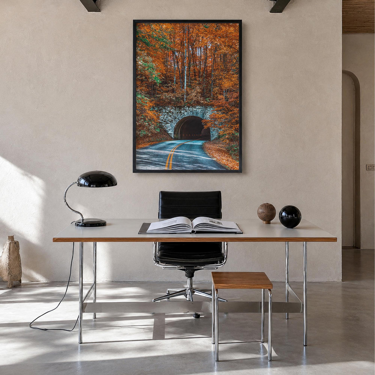 Asheville no. 2 colorful photo poster of North Carolina, USA – vertical wall art in black wood frame, hanging on wall