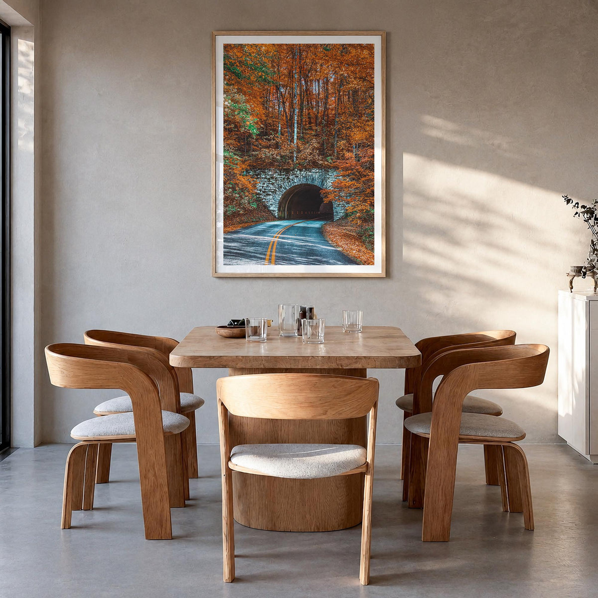 Asheville no. 2 colorful photo poster of North Carolina, USA – vertical wall art in natural wood frame with white border, han