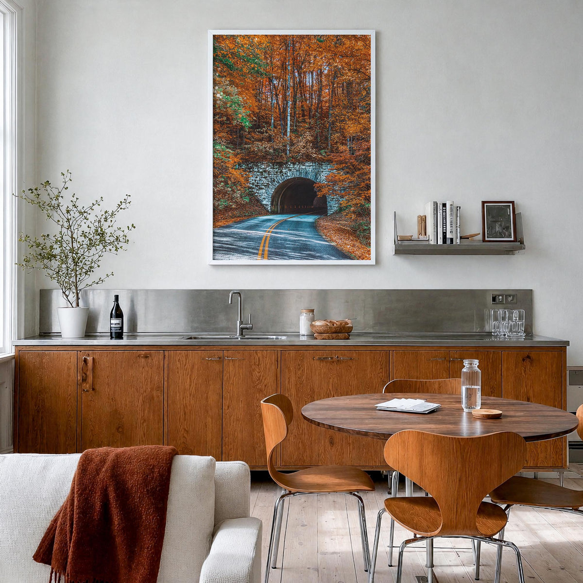 Asheville no. 2 colorful photo poster of North Carolina, USA – vertical wall art in white wood frame, hanging on wall