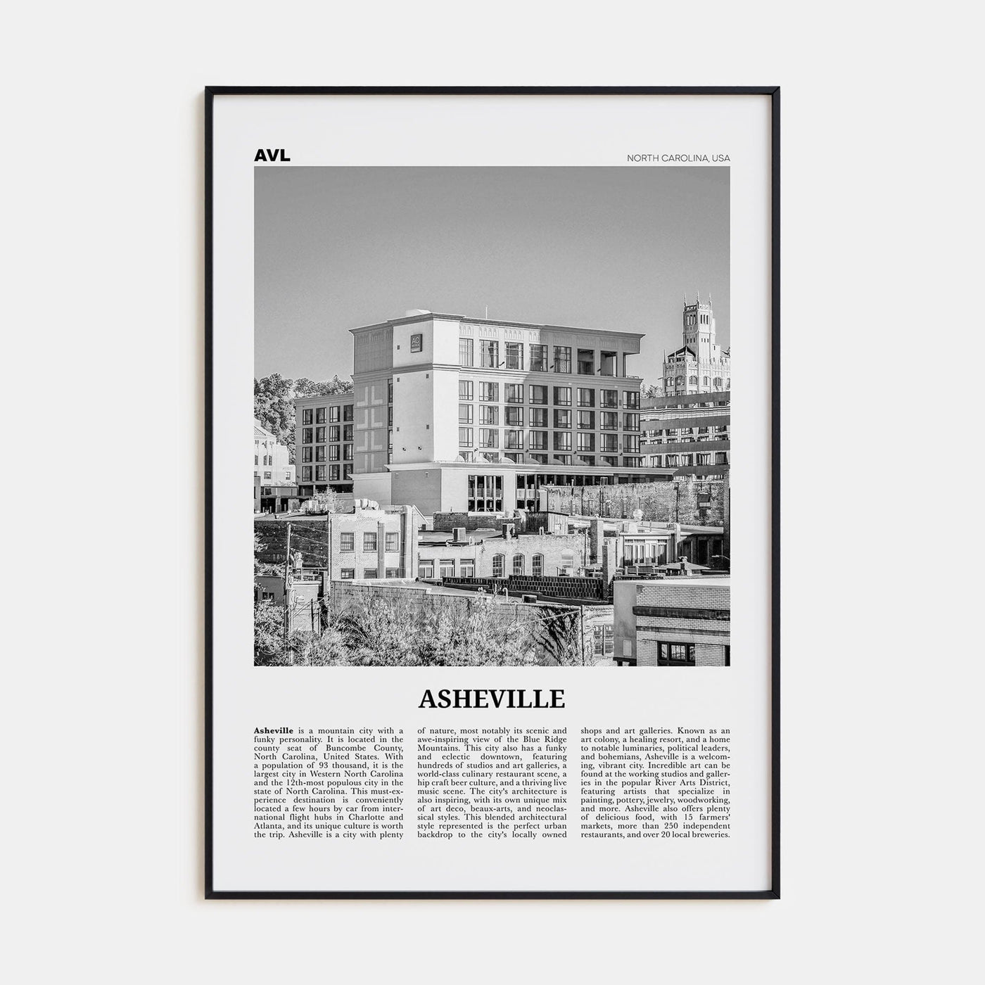 Asheville No 2 Poster None / 8x12 in Nbourhood Travel B&W Poster