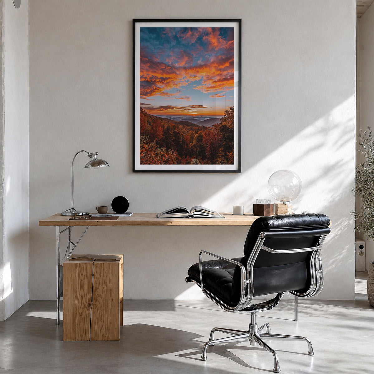 Asheville no. 3 colorful photo poster of North Carolina, USA – vertical wall art in black wood frame with white border, hangi