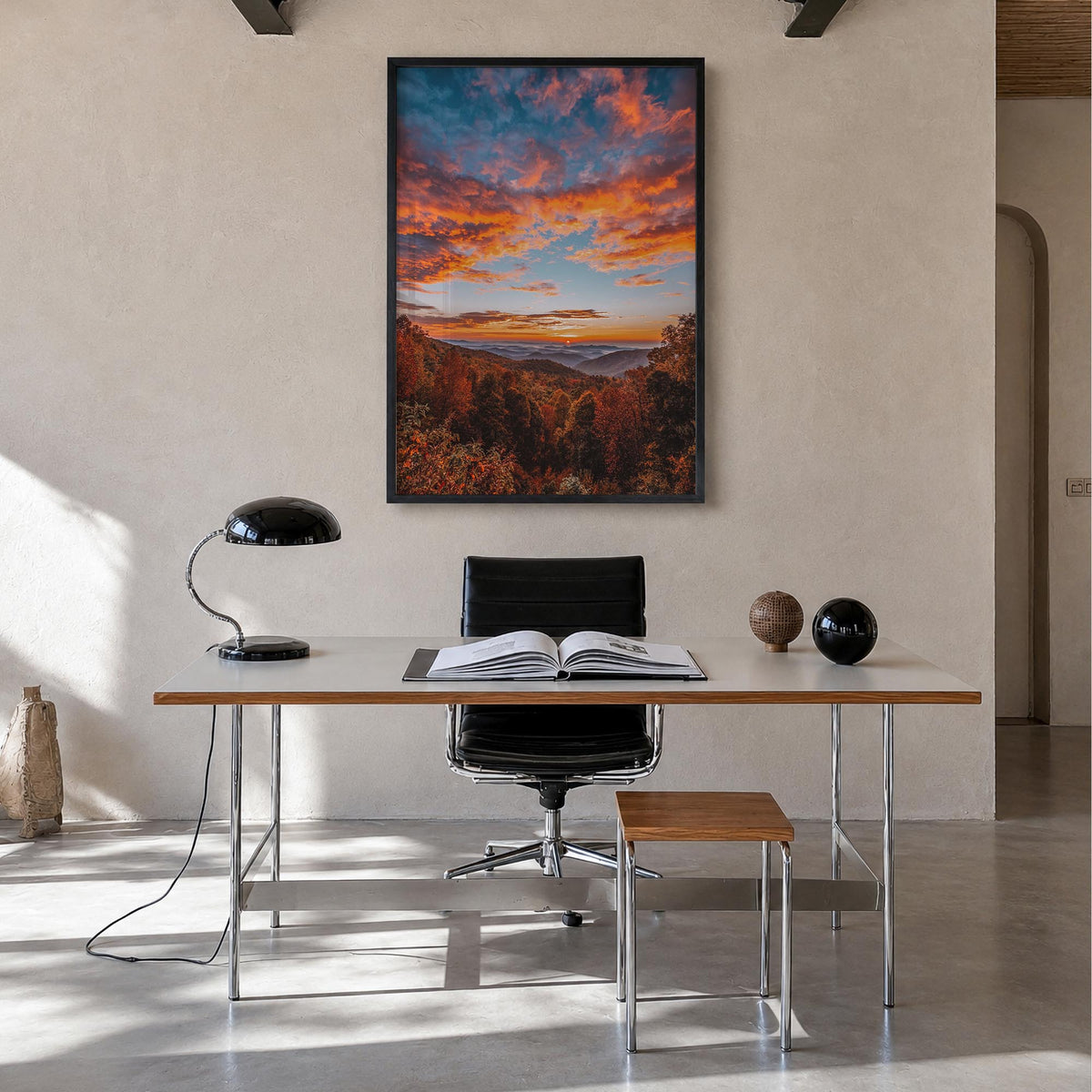 Asheville no. 3 colorful photo poster of North Carolina, USA – vertical wall art in black wood frame, hanging on wall