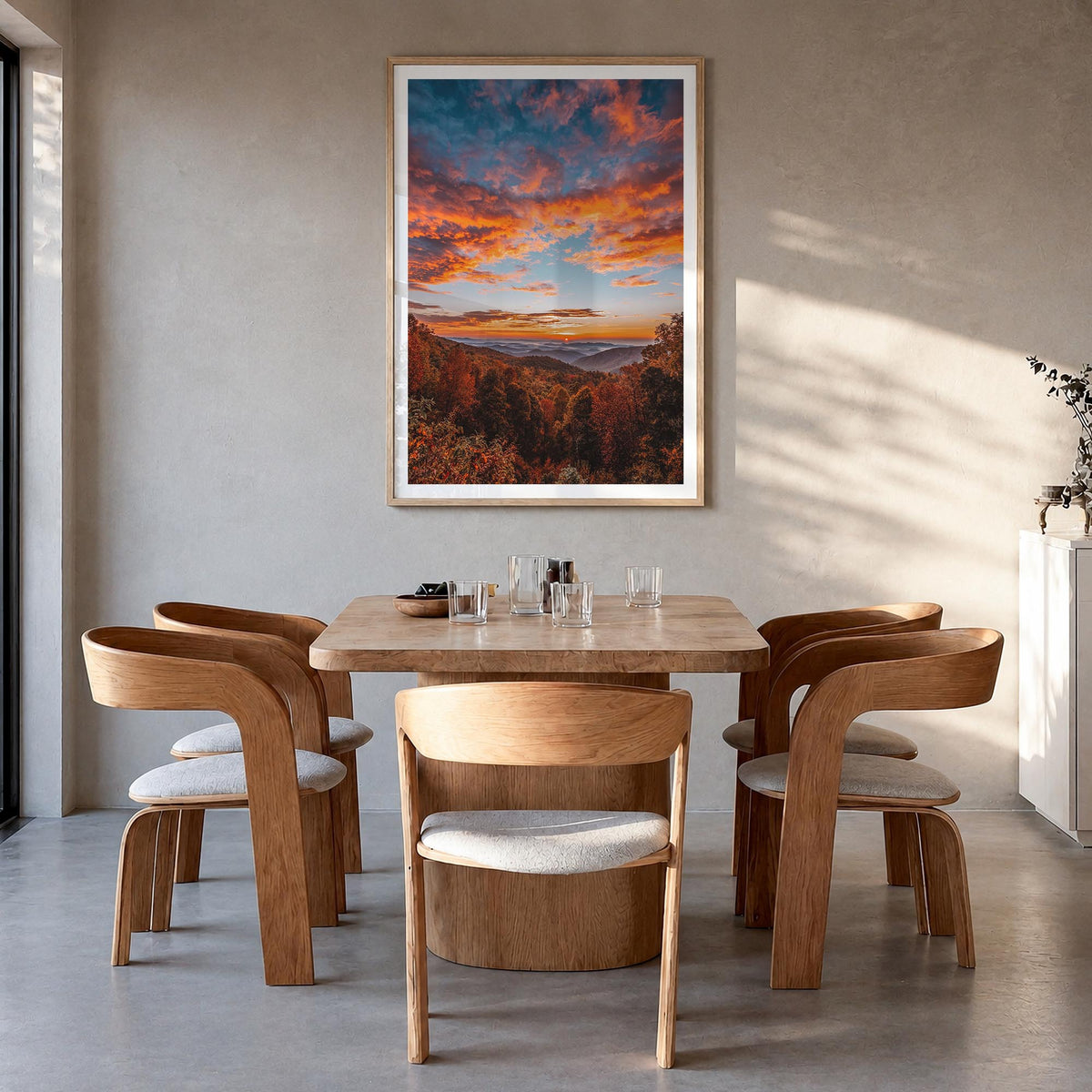 Asheville no. 3 colorful photo poster of North Carolina, USA – vertical wall art in natural wood frame with white border, han