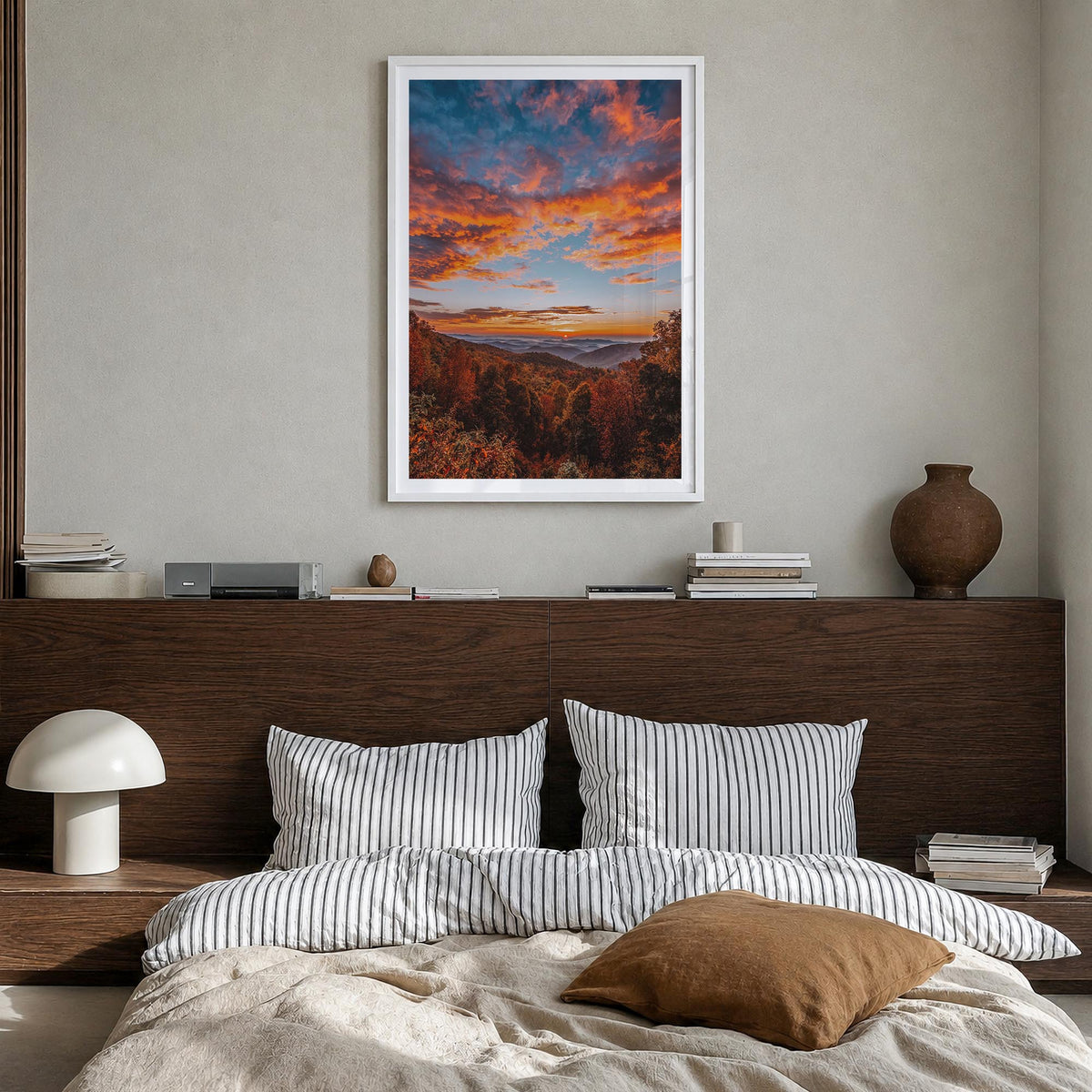 Asheville no. 3 colorful photo poster of North Carolina, USA – vertical wall art in white wood frame with white border, hangi