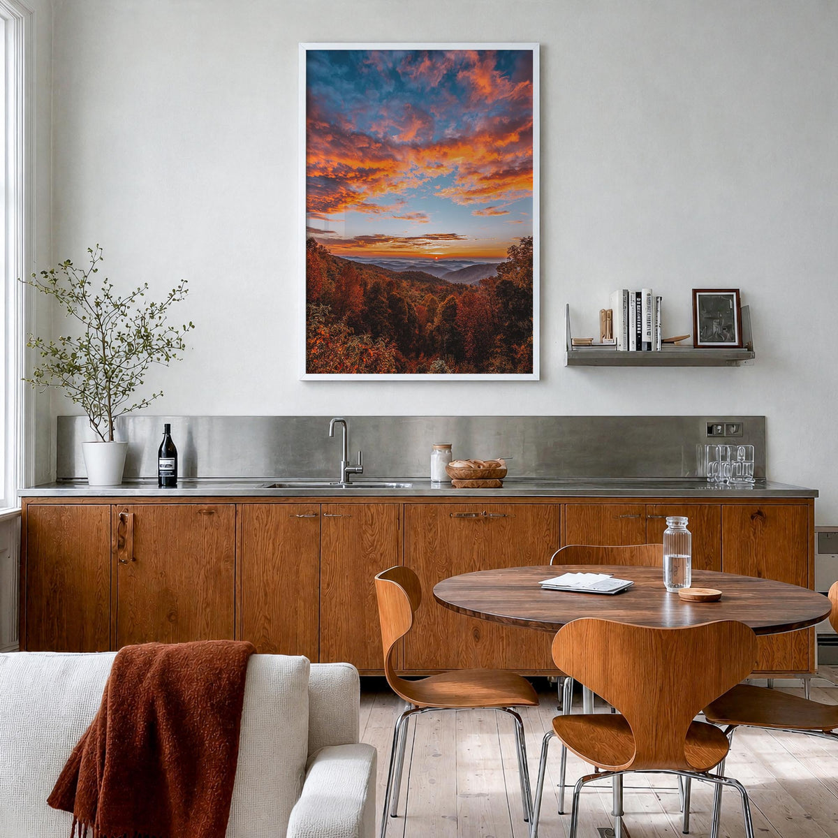 Asheville no. 3 colorful photo poster of North Carolina, USA – vertical wall art in white wood frame, hanging on wall
