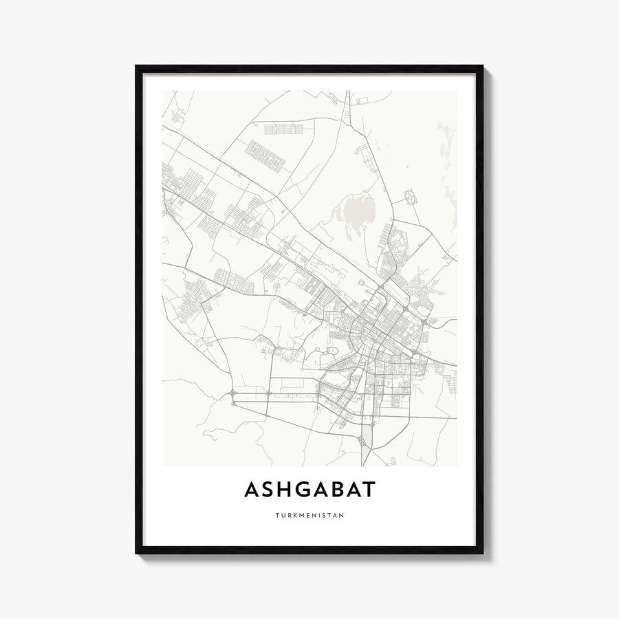Ashgabat black & white map poster of Turkmenistan – vertical wall art, unframed print shown in interior mockup
