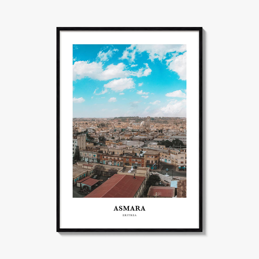 Asmara no. 1 colorful classic poster of Eritrea – vertical wall art, unframed print shown in interior mockup