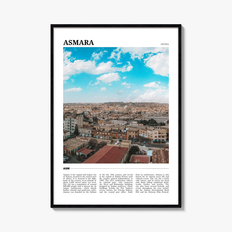 Asmara no. 1 colorful travel poster of Eritrea – vertical wall art, unframed print shown in interior mockup