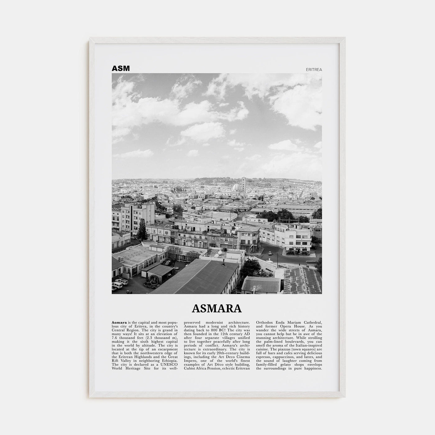 Asmara Poster White Wood / 8x12 in Nbourhood Travel B&W Poster