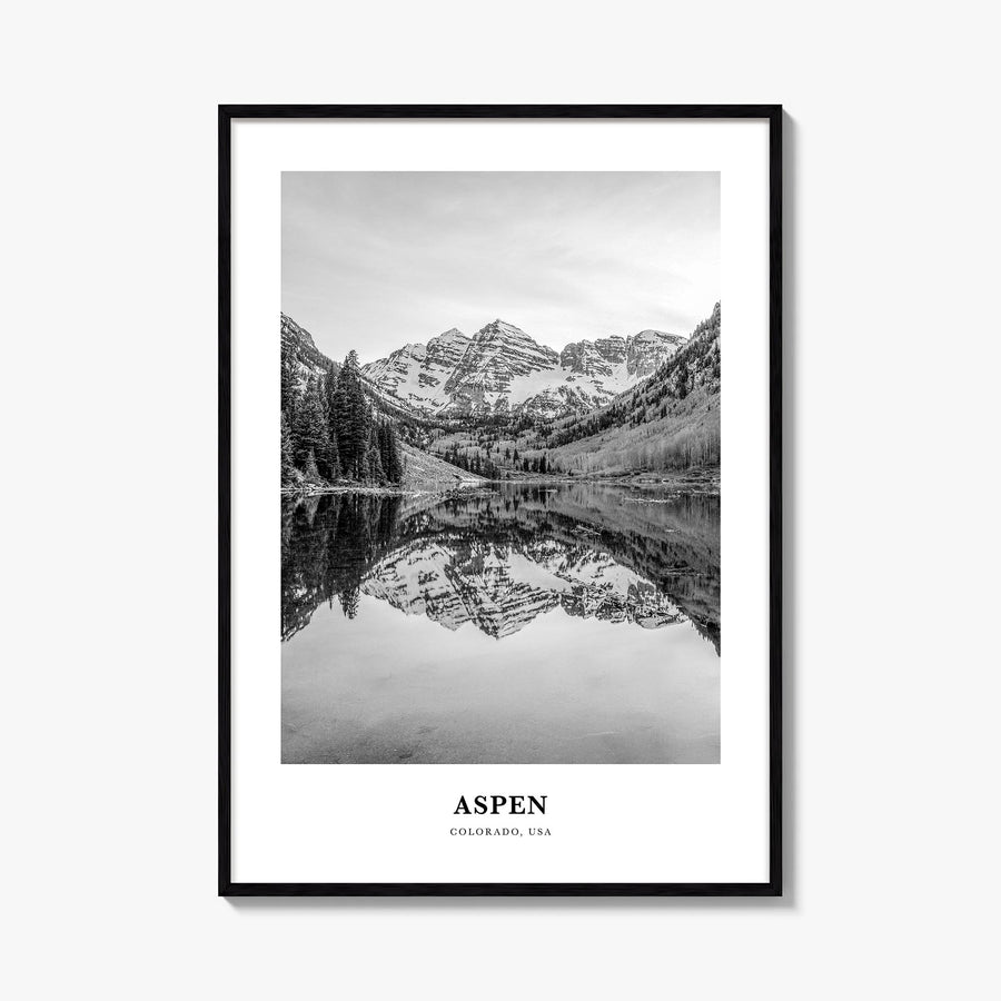 Aspen black & white classic poster of Colorado, USA – vertical wall art, unframed print shown in interior mockup