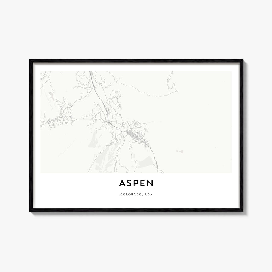 Aspen black & white map poster of Colorado, USA – horizontal wall art, unframed print shown in interior mockup