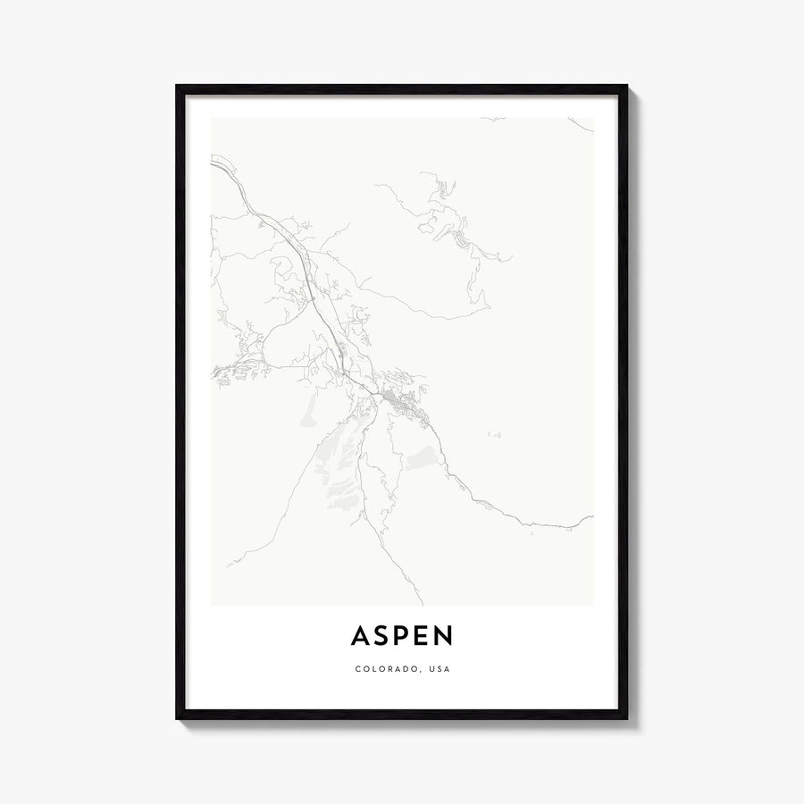 Aspen black & white map poster of Colorado, USA – vertical wall art, unframed print shown in interior mockup