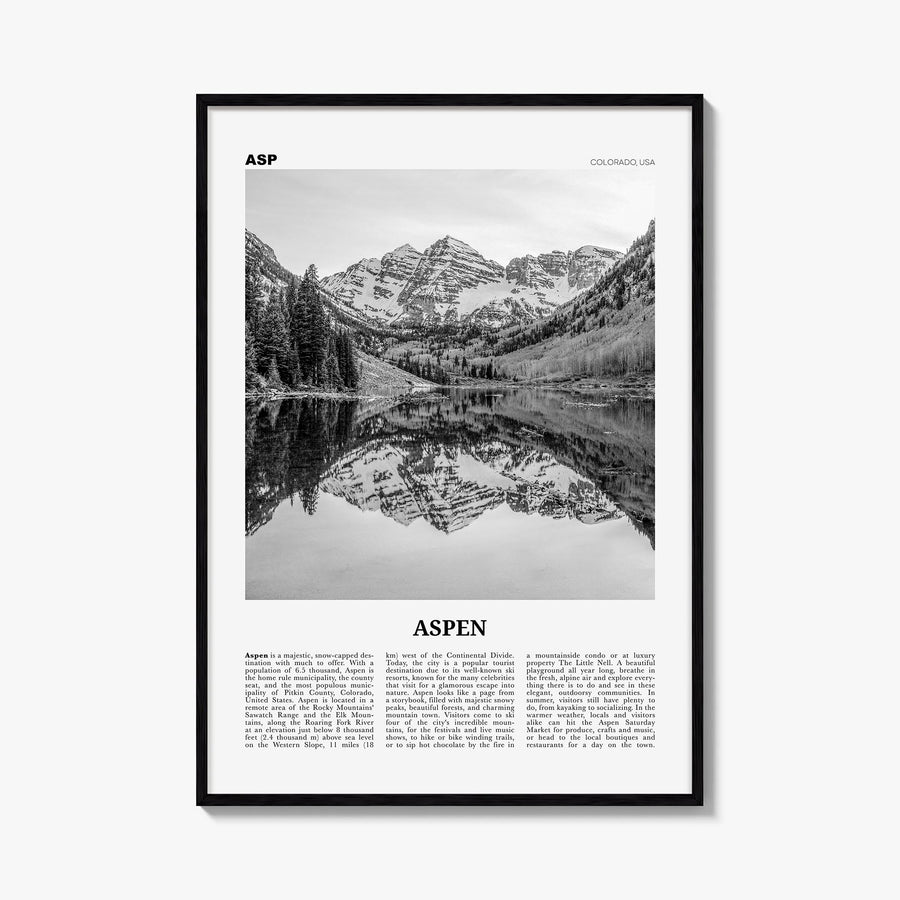Aspen black & white newspaper poster of Colorado, USA – vertical wall art, unframed print shown in interior mockup