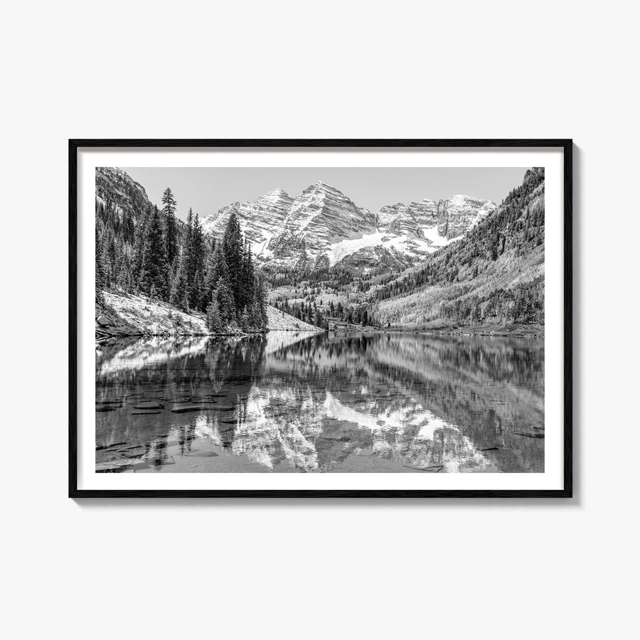 Aspen black & white photo poster of Colorado, USA – horizontal wall art, unframed print shown in interior mockup