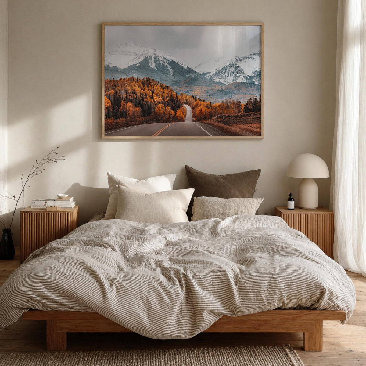 Aspen colorful photo poster of Colorado, USA – horizontal wall art in natural wood frame, hanging on wall