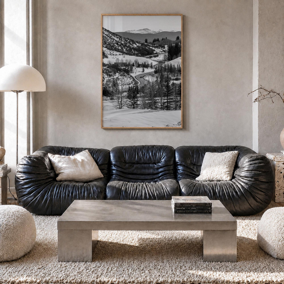 Aspen no. 1 black & white photo poster of Colorado, USA – vertical wall art in natural wood frame, hanging on wall