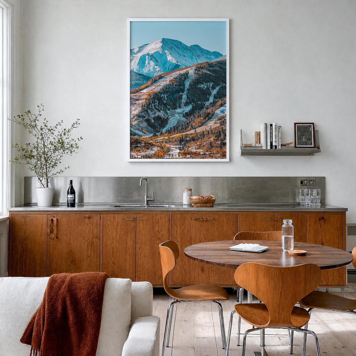 Aspen no. 1 colorful photo poster of Colorado, USA – vertical wall art in white wood frame, hanging on wall
