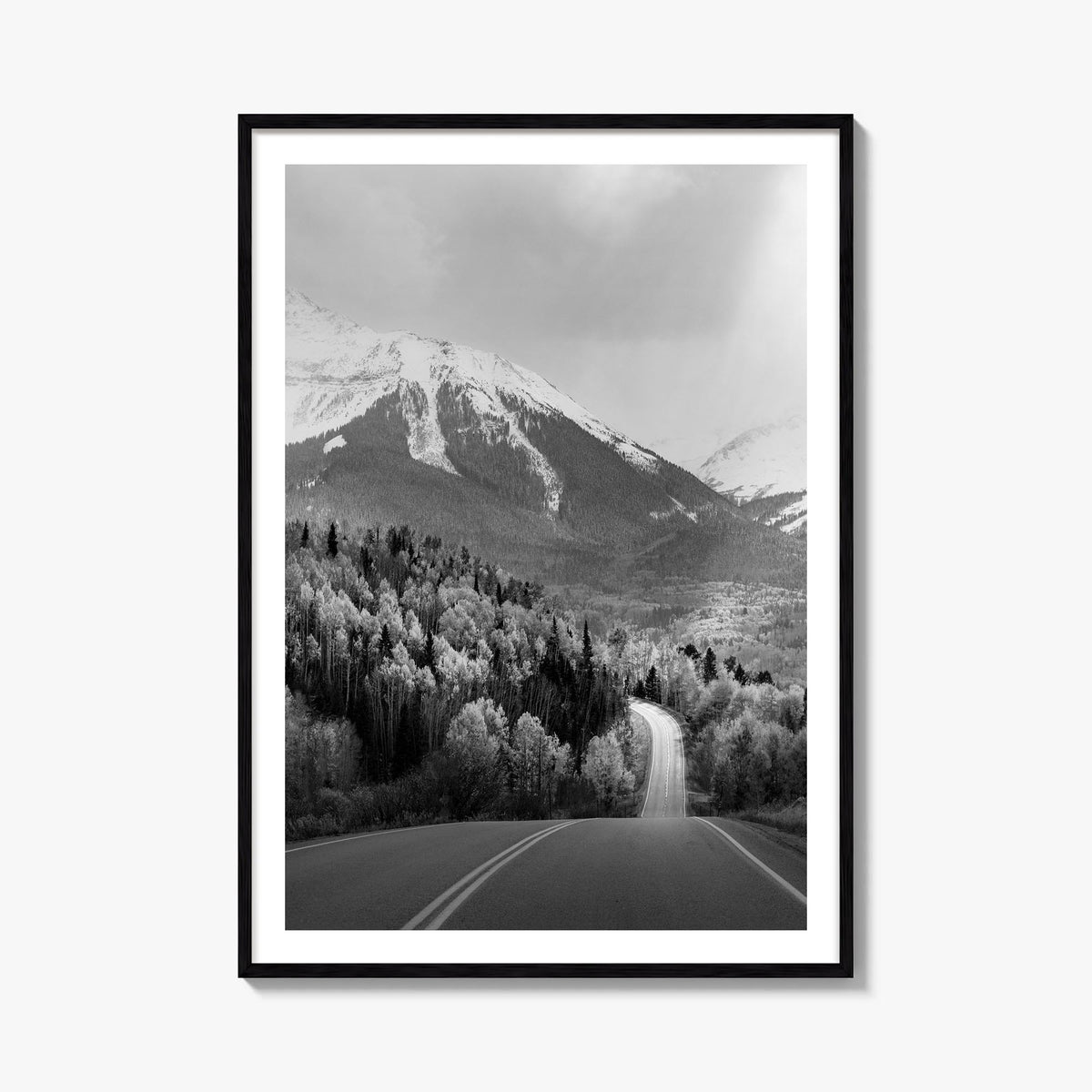 Aspen no. 2 black & white photo poster of Colorado, USA – vertical wall art, unframed print shown in interior mockup
