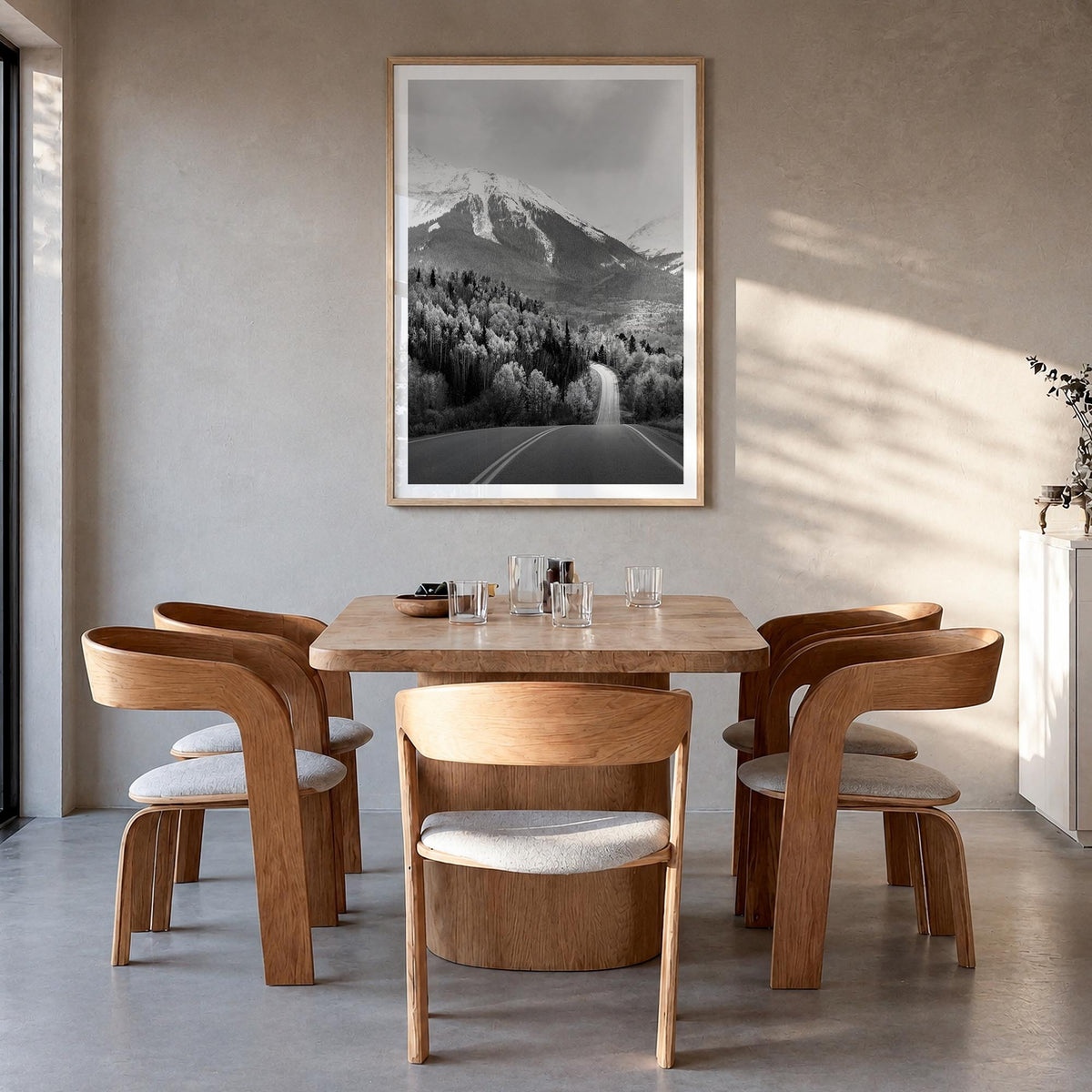 Aspen no. 2 black & white photo poster of Colorado, USA – vertical wall art in natural wood frame with white border, hanging 