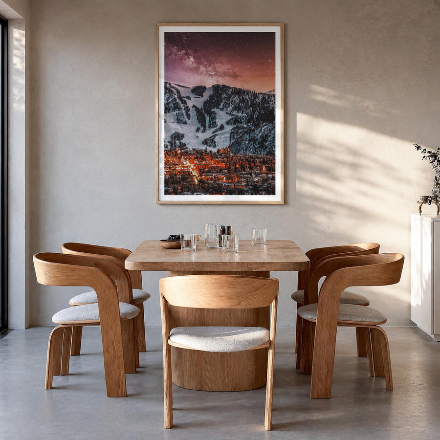 Aspen no. 2 colorful photo poster of Colorado, USA – vertical wall art in natural wood frame with white border, hanging on wa