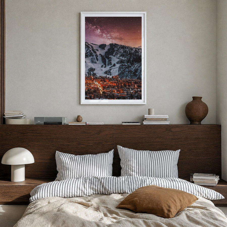 Aspen no. 2 colorful photo poster of Colorado, USA – vertical wall art in white wood frame with white border, hanging on wall