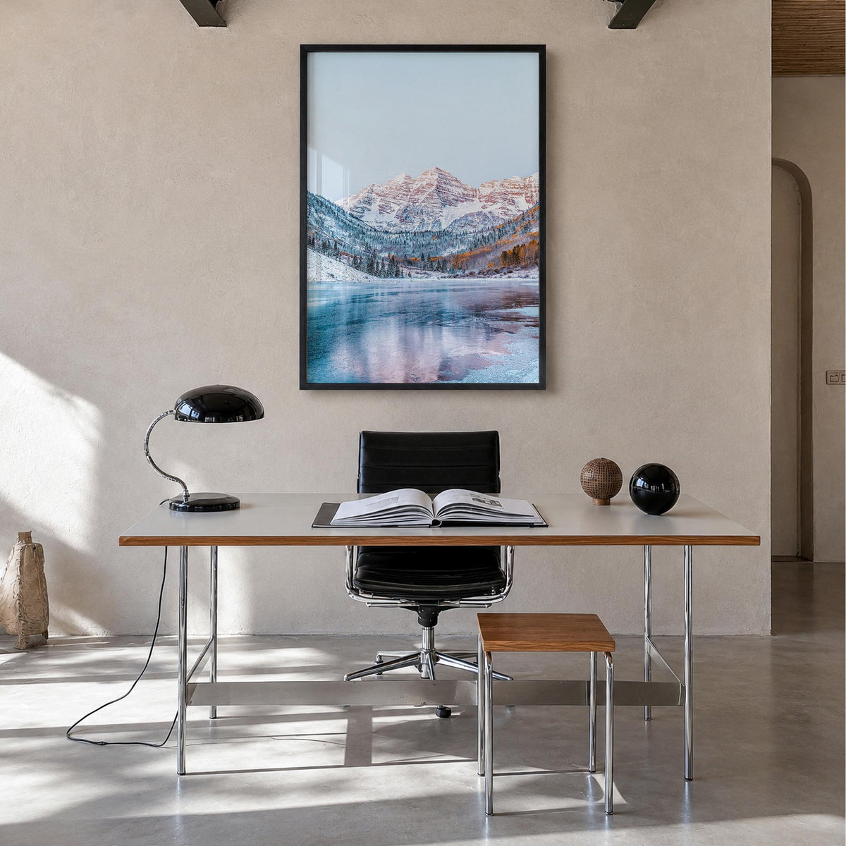 Aspen no. 3 colorful photo poster of Colorado, USA – vertical wall art in black wood frame, hanging on wall
