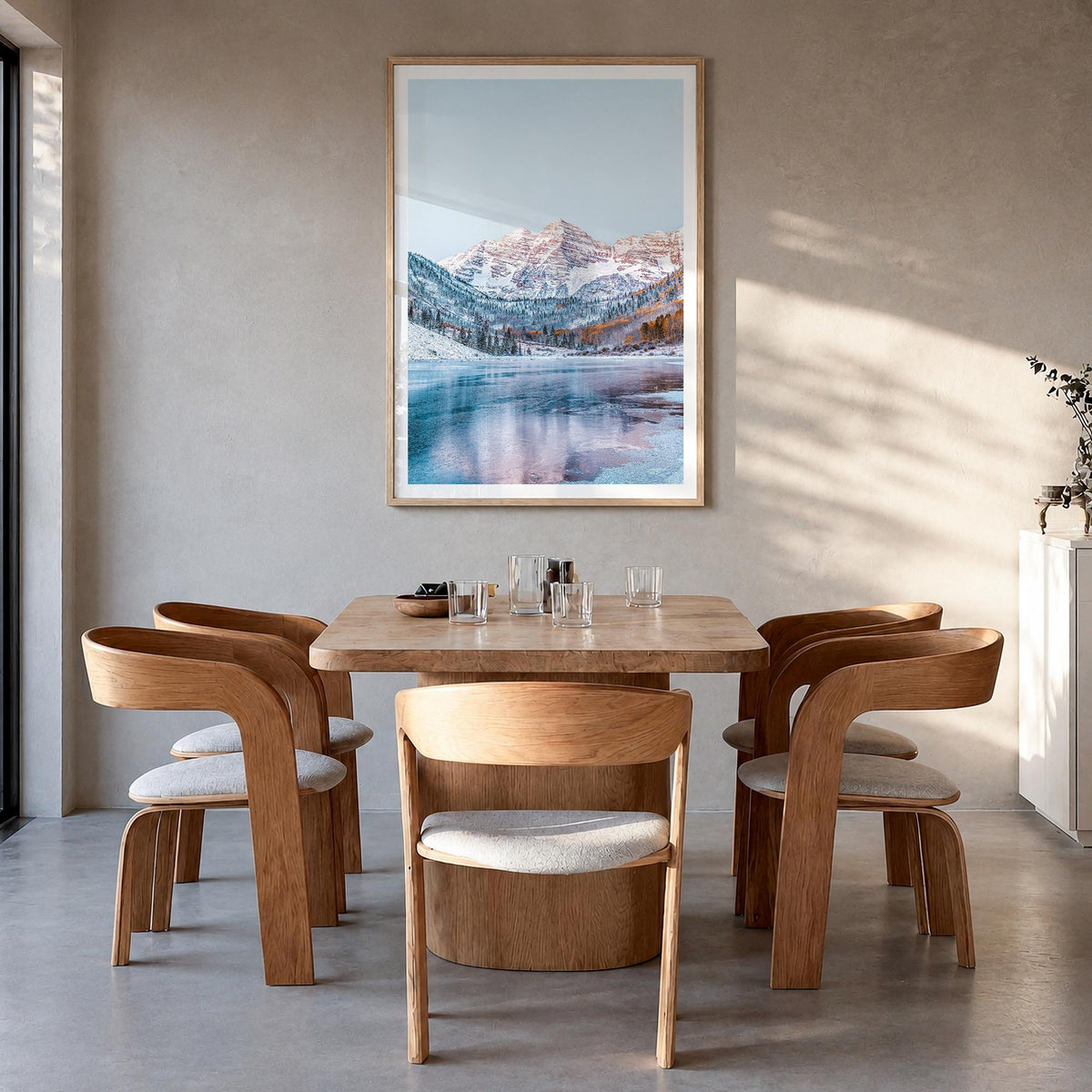 Aspen no. 3 colorful photo poster of Colorado, USA – vertical wall art in natural wood frame with white border, hanging on wa
