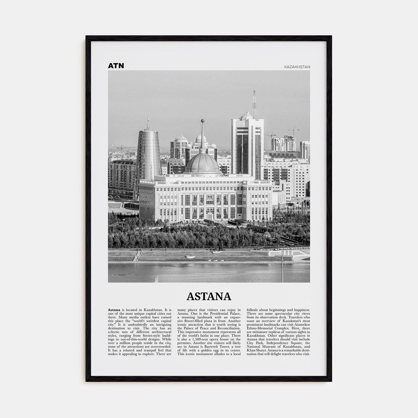 Astana Poster Black Wood / 8x12 in Nbourhood Travel B&W Poster