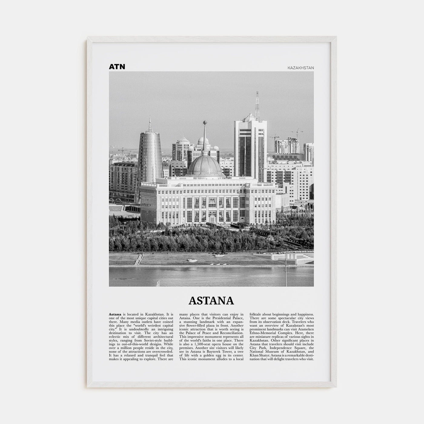 Astana Poster White Wood / 8x12 in Nbourhood Travel B&W Poster