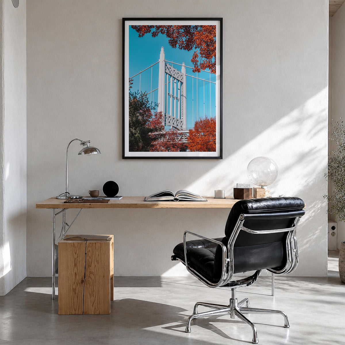 Astoria, New York colorful photo poster of New York, USA – vertical wall art in black wood frame with white border, hanging o