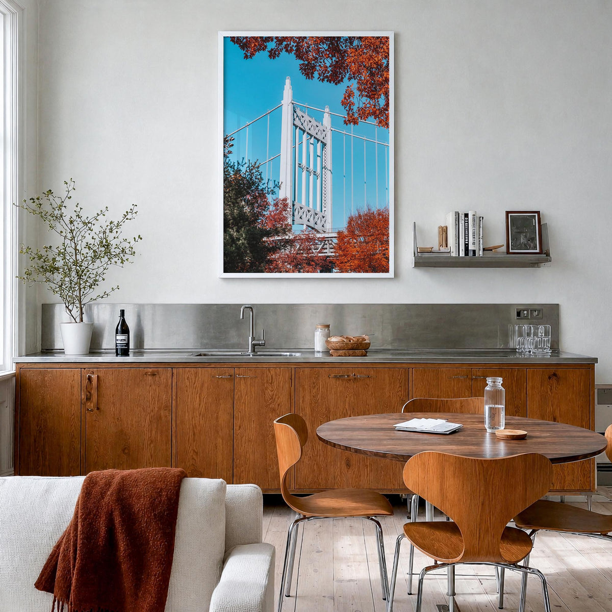 Astoria, New York colorful photo poster of New York, USA – vertical wall art in white wood frame, hanging on wall