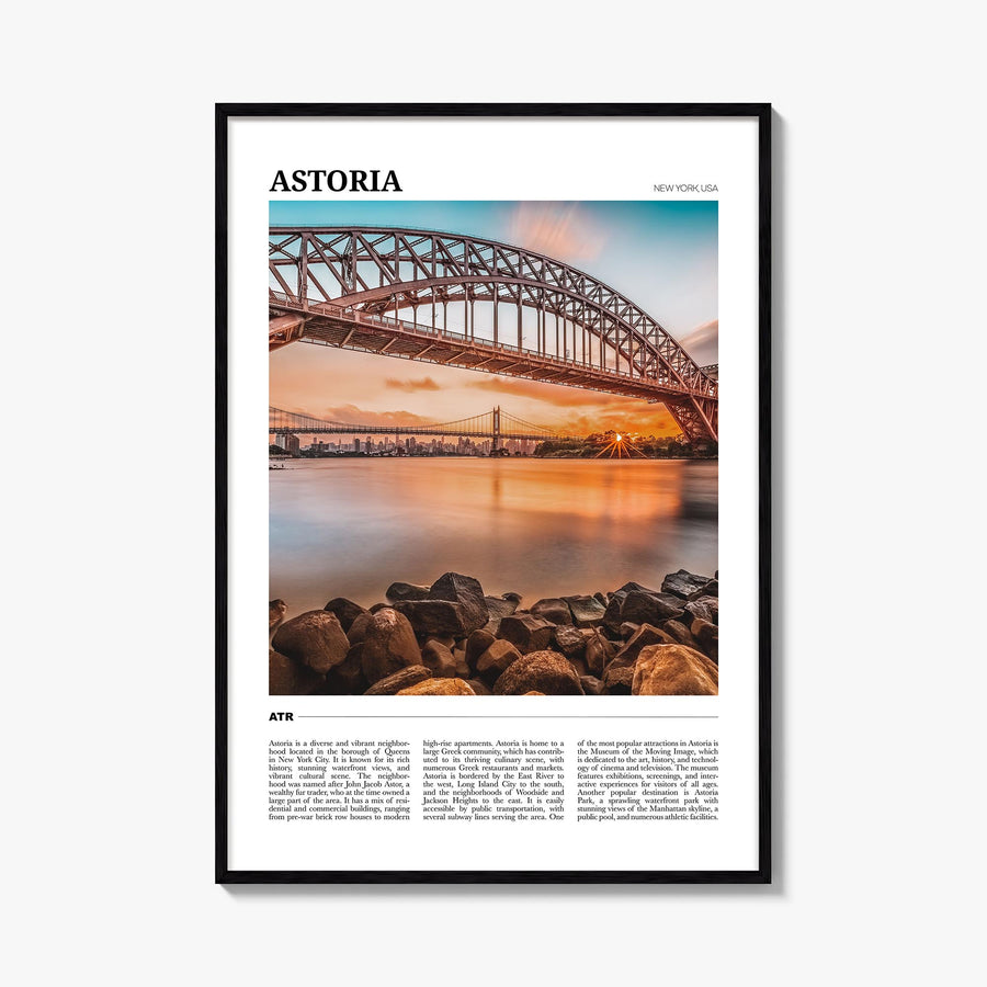 Astoria, New York colorful travel poster of New York, USA – vertical wall art, unframed print shown in interior mockup