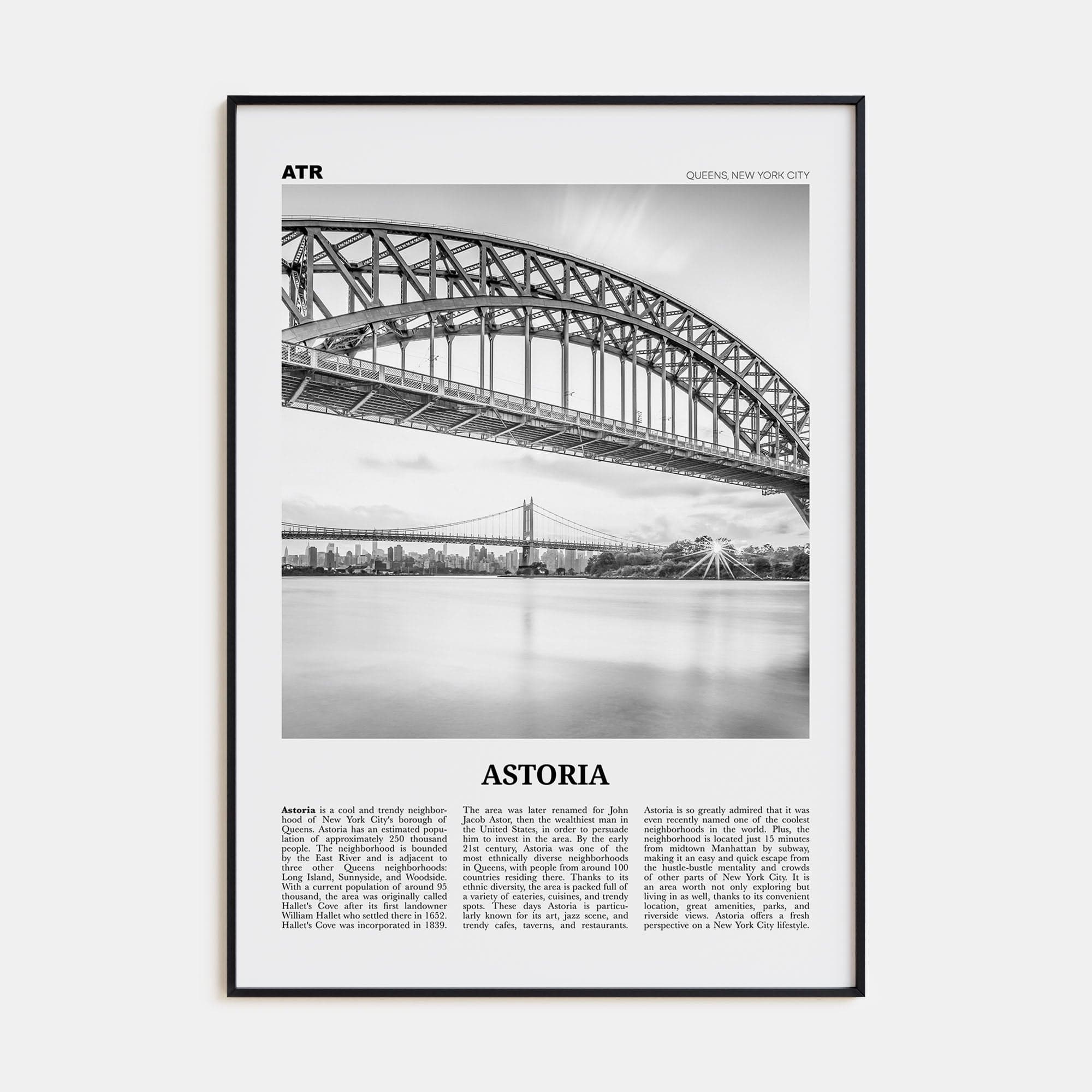 Astoria, New York Poster None / 8x12 in Nbourhood Travel B&W Poster