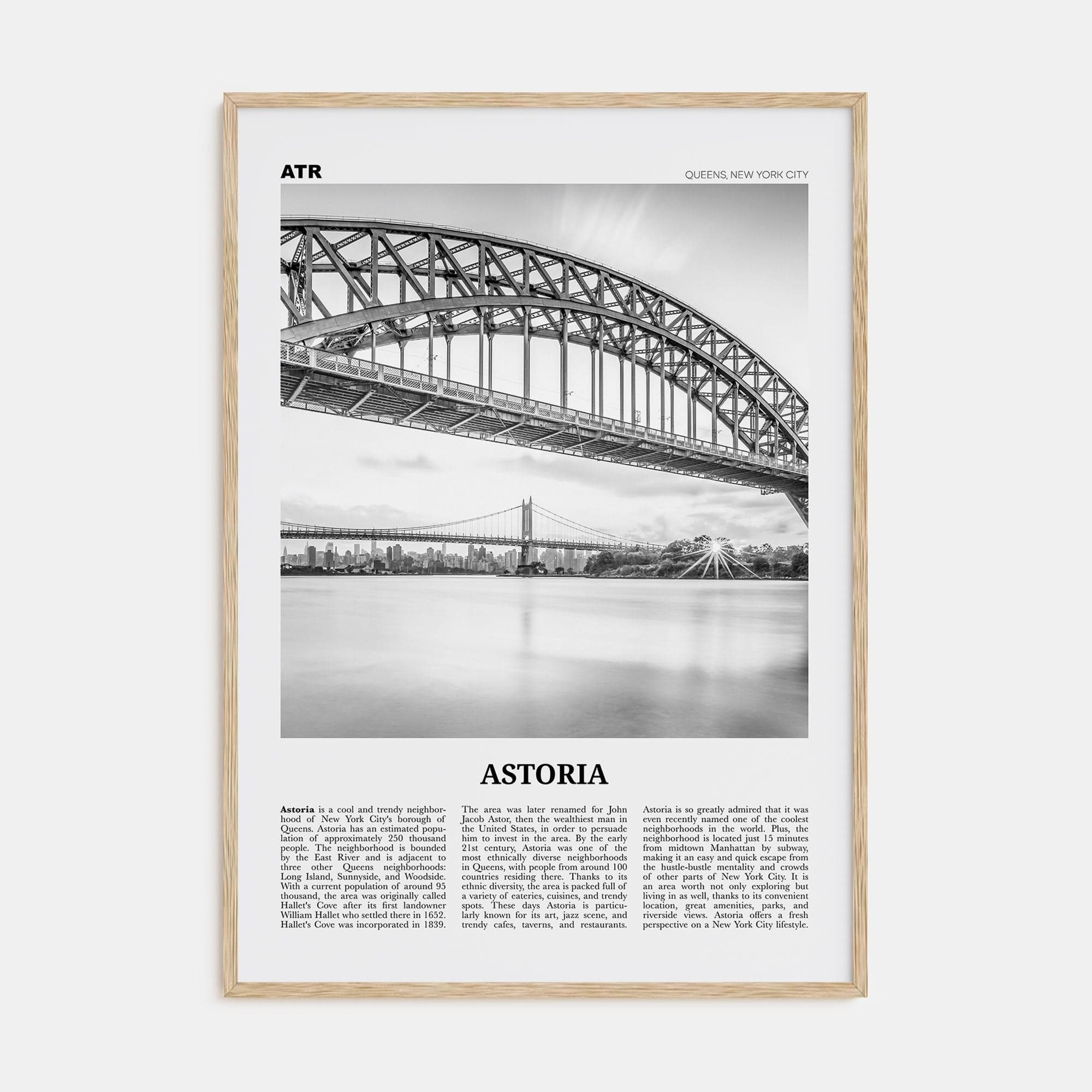 Astoria, New York Poster Natural Wood / 8x12 in Nbourhood Travel B&W Poster