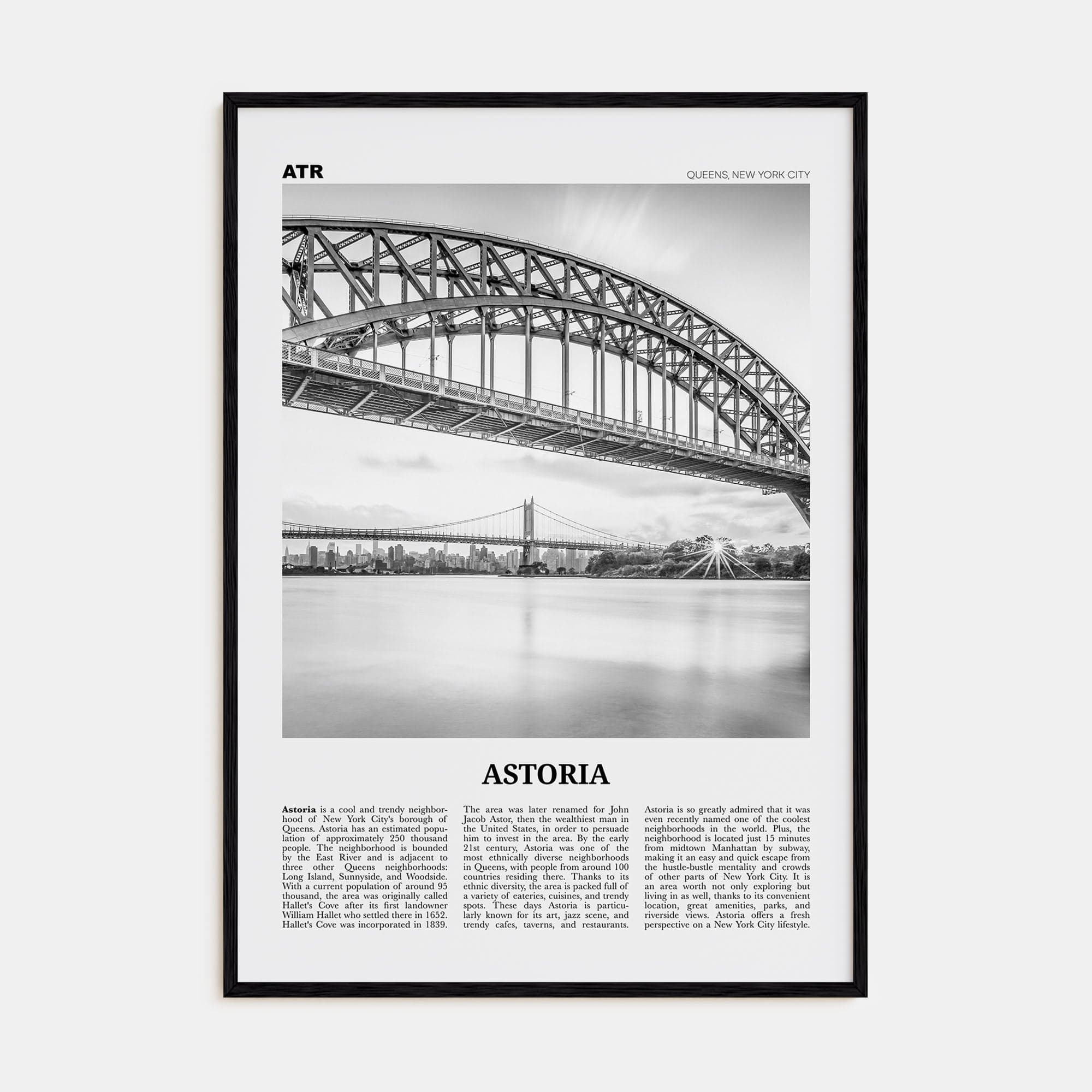 Astoria, New York Poster Black Wood / 8x12 in Nbourhood Travel B&W Poster