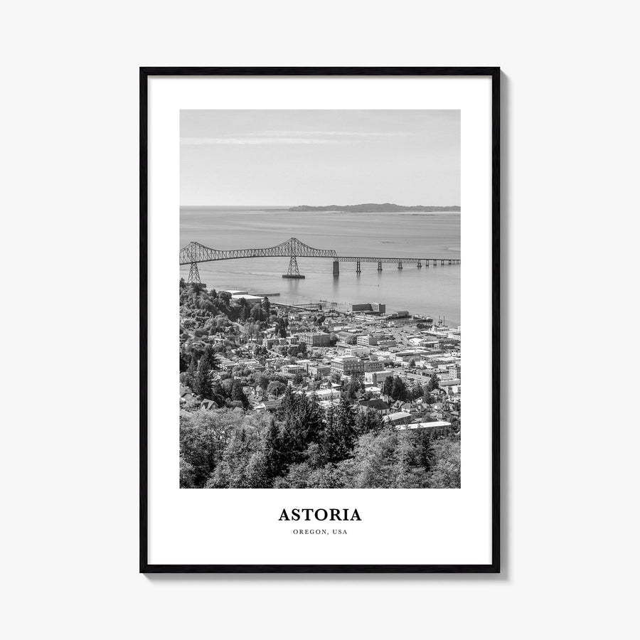 Astoria, Oregon black & white classic poster of Oregon, USA – vertical wall art, unframed print shown in interior mockup