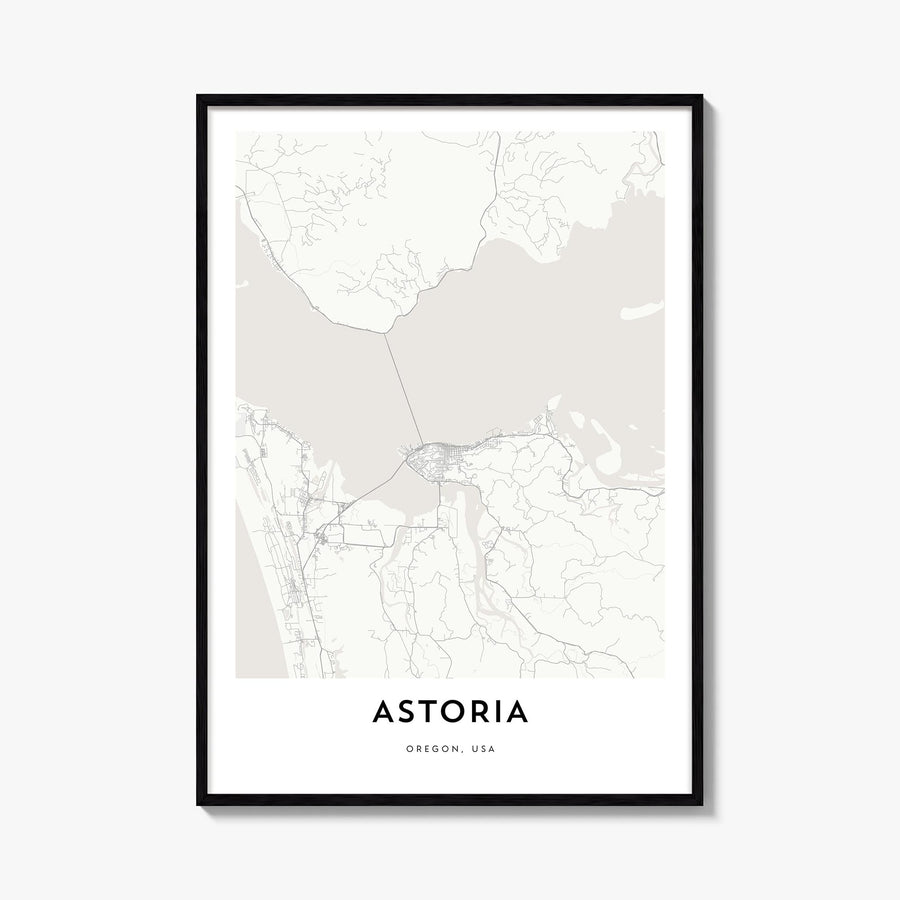 Astoria, Oregon black & white map poster of Oregon, USA – vertical wall art, unframed print shown in interior mockup